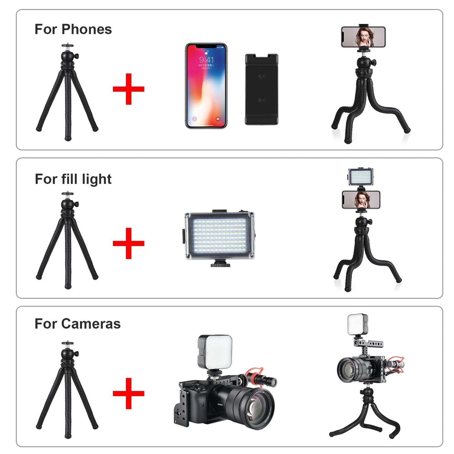 Flexible Mini Octopus Tripod With Ball Head And Phone Clamp For Cameras Smartphones