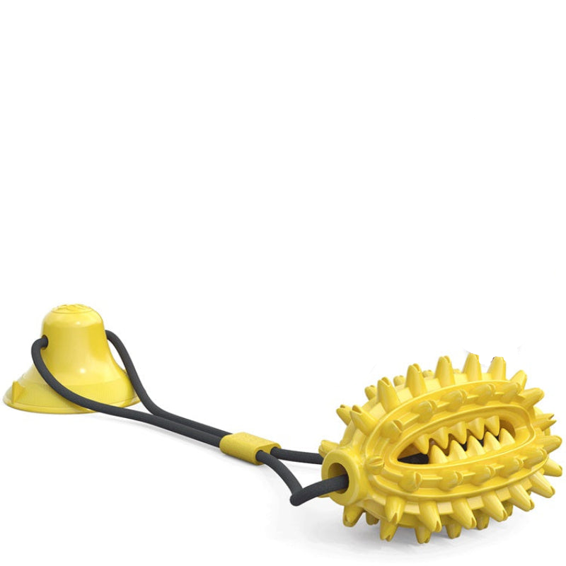 Yellow Suction Chew Toy Interactive Bouncy Dog Teeth Cleaning Rubber