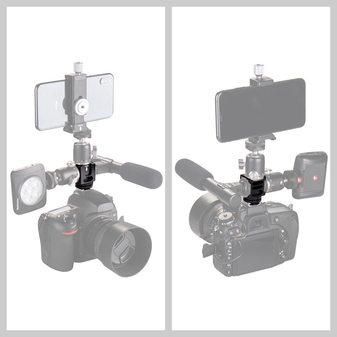 Aluminium Four Head Hot Shoe Mount Adapter For Microphone And Flash Light