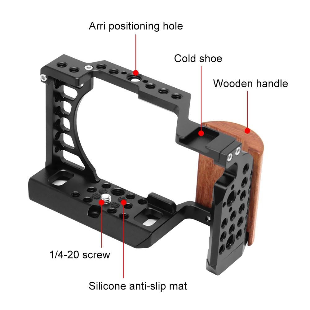 Wood Handle Metal Camera Cage For Sony A6400 A6300 A6100 A6000 Stabilizer Rig
