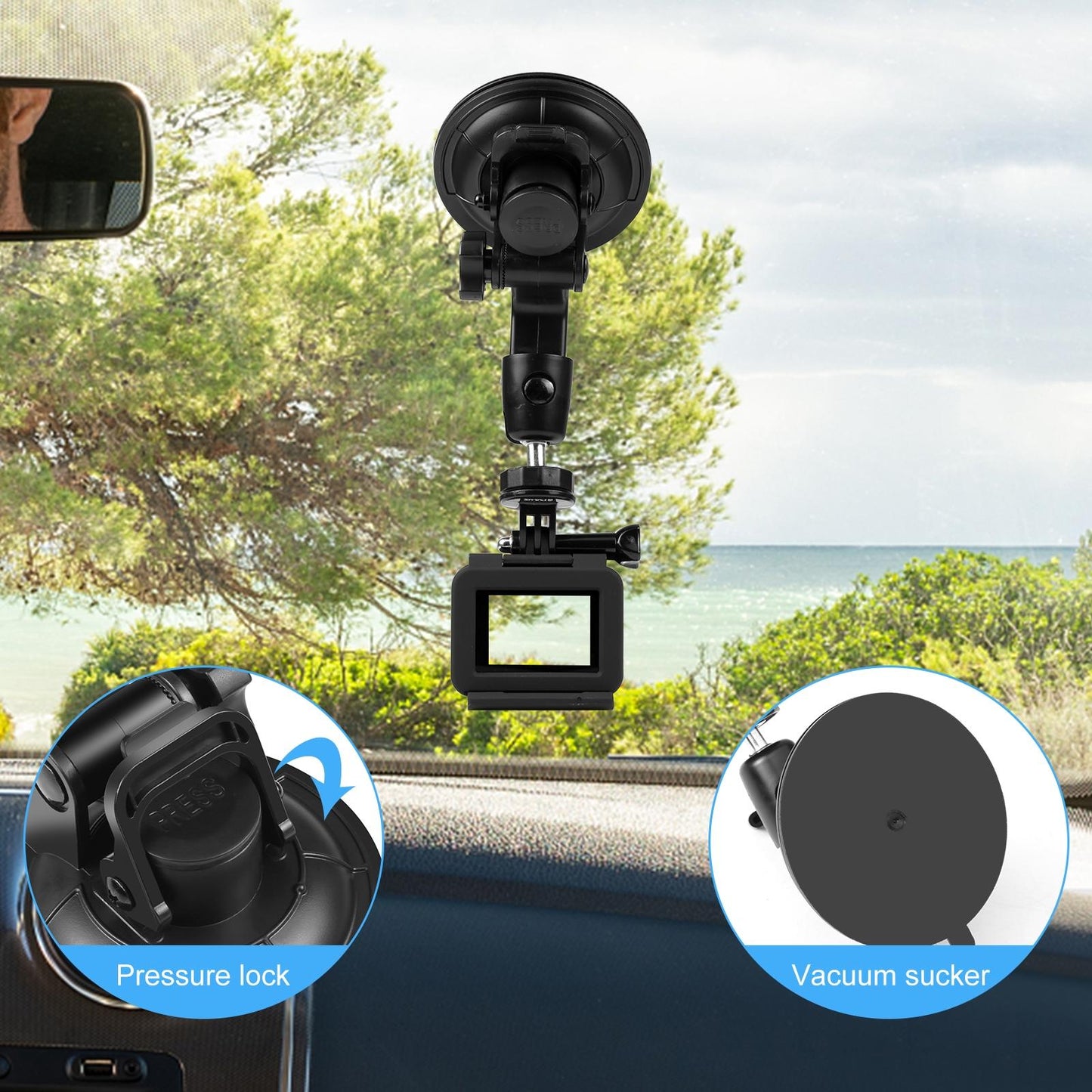 Universal Car Phone Mount With Suction Cup And Tripod Adapter For Action Cameras