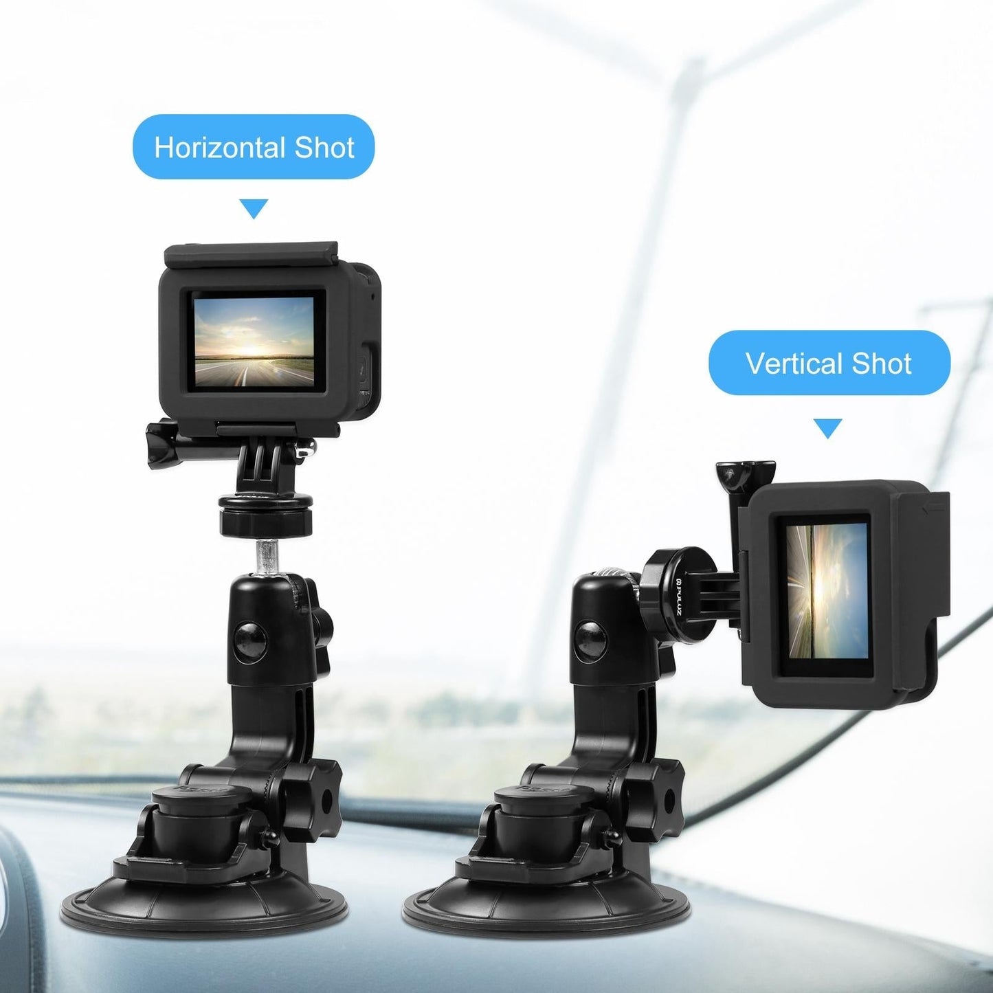 Universal Car Phone Mount With Suction Cup And Tripod Adapter For Action Cameras