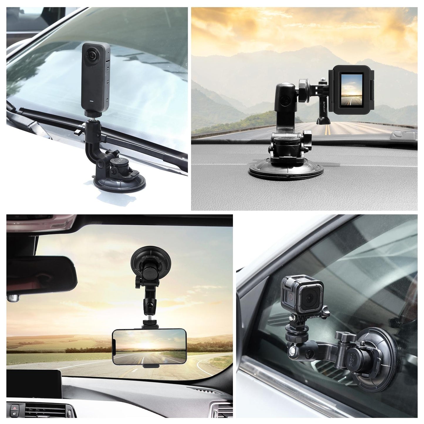 Universal Car Phone Mount With Suction Cup And Tripod Adapter For Action Cameras