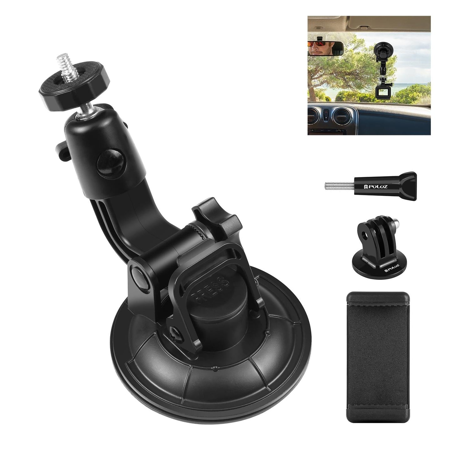 Universal Car Phone Mount With Suction Cup And Tripod Adapter For Action Cameras