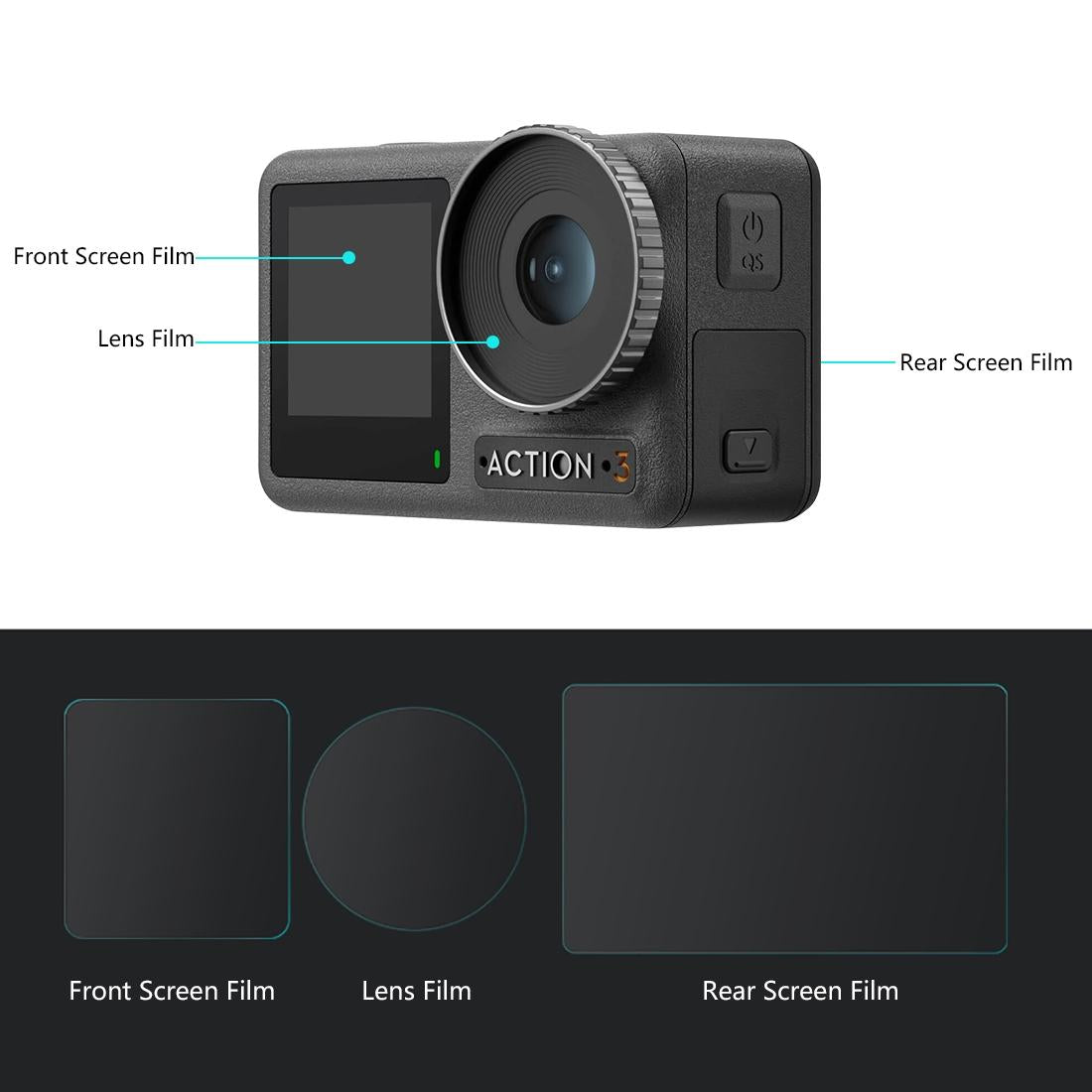 Tempered Glass Film Set For Dji Action 3 Protection Of Screens And Lenses