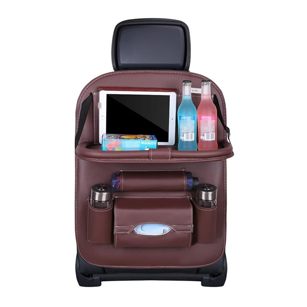 Pu Leather Foldable Car Seat Organizer With Table Tray And Pockets