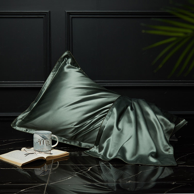 Pillowcase 51X66cm Green Pure Real Silk For Comfortable Home Bed Use