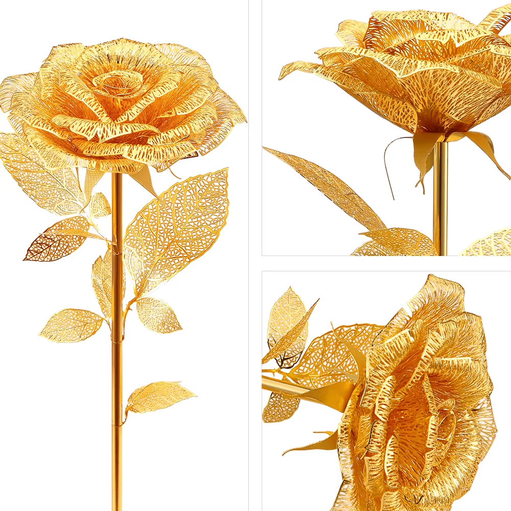 Piececool 3D Metal Puzzle Golden Rose Diy Model Kits For Adult Teen Toys Jigsaw Valentine's Day Gifts