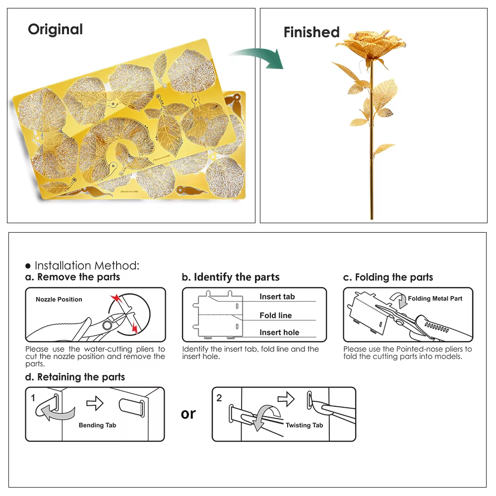 Piececool 3D Metal Puzzle Golden Rose Diy Model Kits For Adult Teen Toys Jigsaw Valentine's Day Gifts