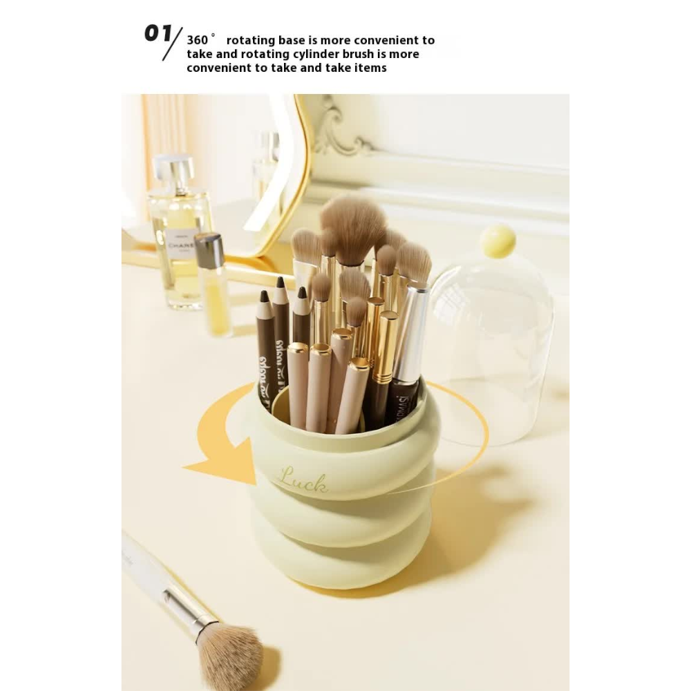 Elosung Pink 360 Rotating Makeup Brush Holder With Clear Dome Stylish Organizer For Vanity Desk And Bathroom