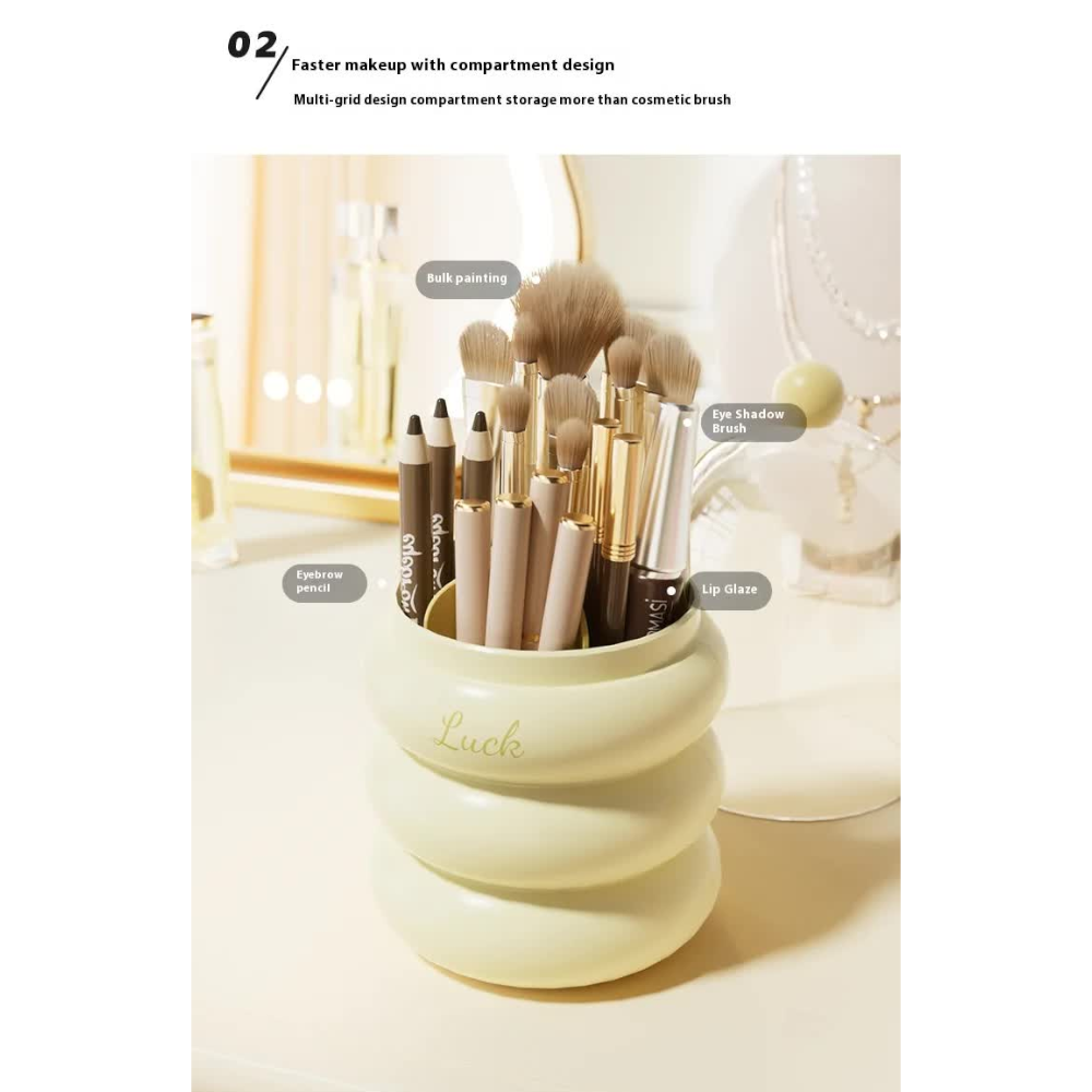 Elosung Pink 360 Rotating Makeup Brush Holder With Clear Dome Stylish Organizer For Vanity Desk And Bathroom