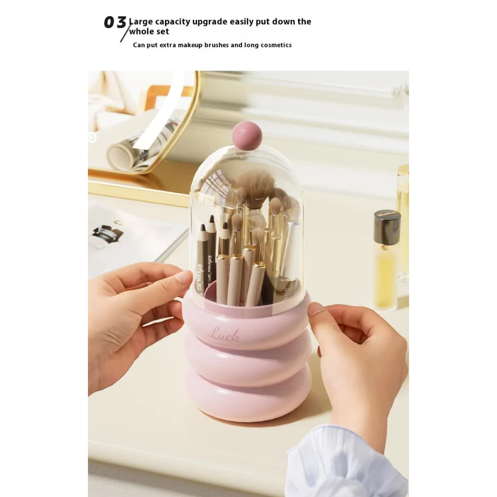 Elosung Pink 360 Rotating Makeup Brush Holder With Clear Dome Stylish Organizer For Vanity Desk And Bathroom