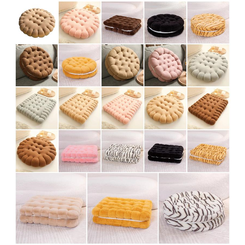 Plush Pillow Black Round Double Biscuit Shape Stuffed Soft Cushion Decor