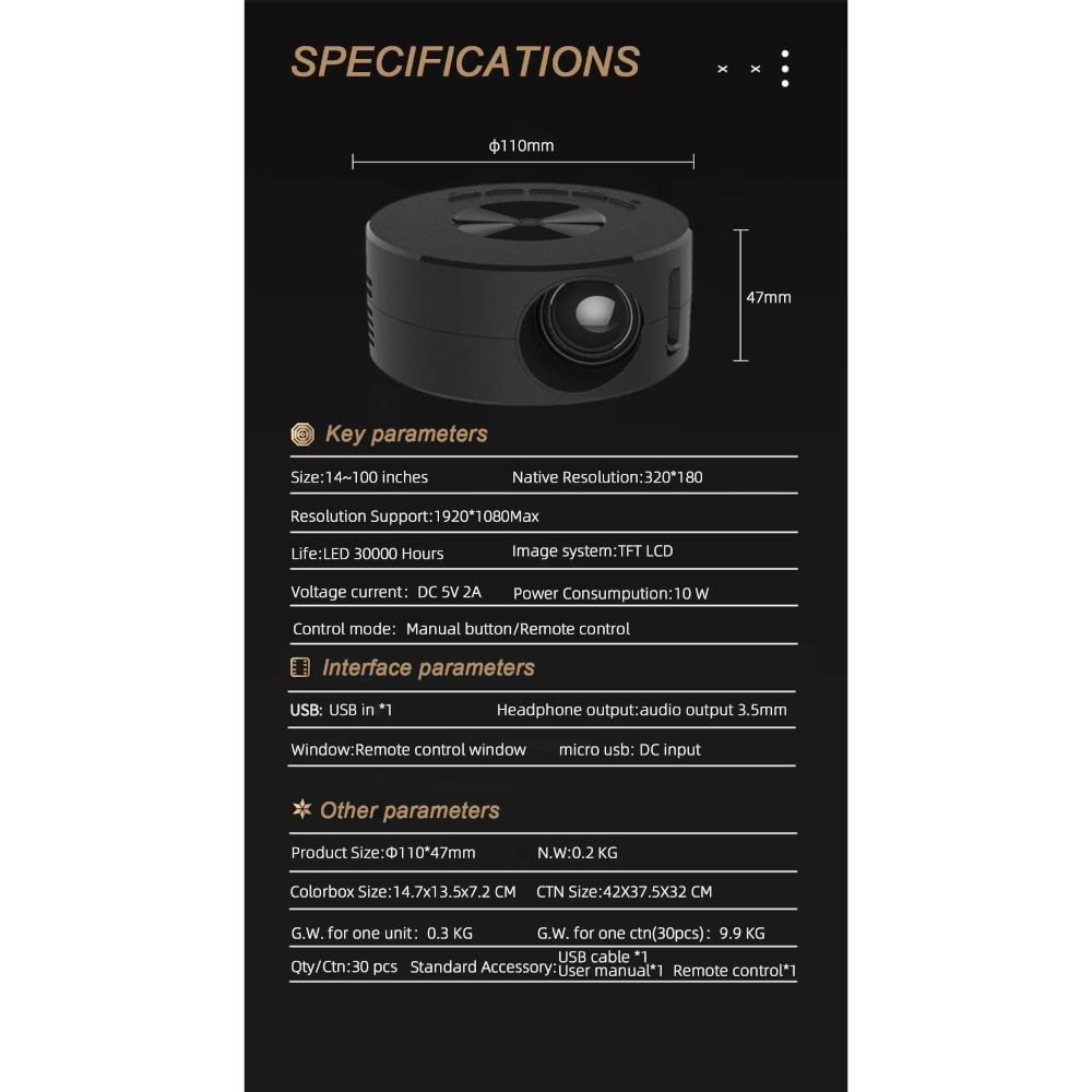 Elosung Mini Projector With Smartphone Screen Sync Usb Hdmi Input