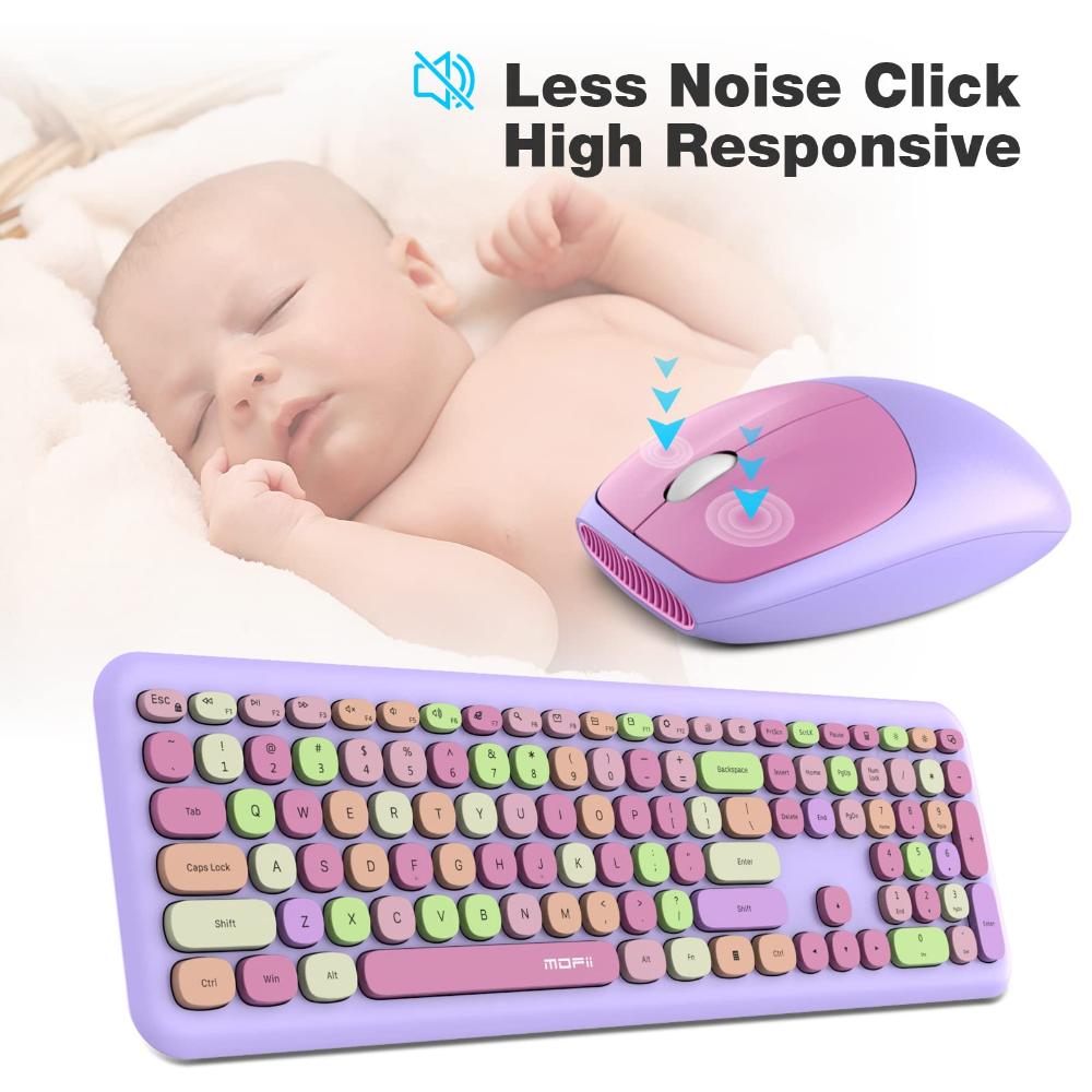 Bluetooth Keyboard Mouse Combo Set Purple Colour Retro Design Portable Wireless