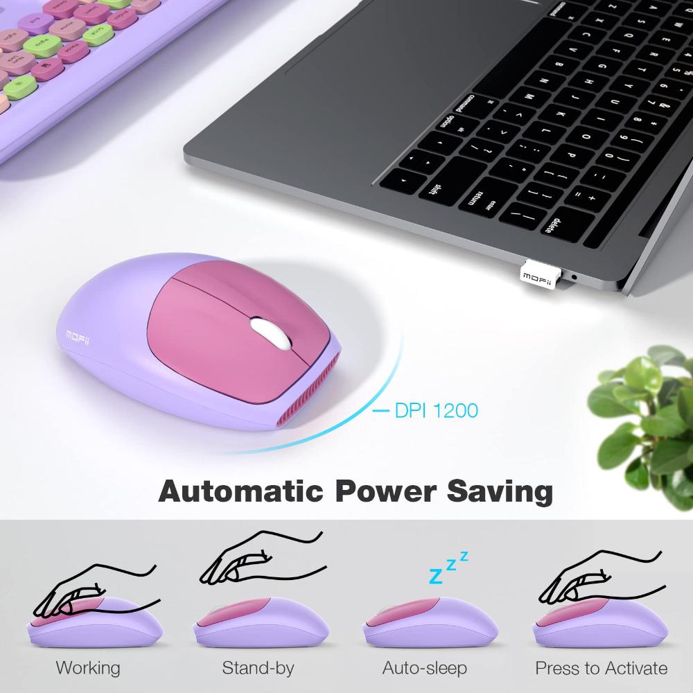 Bluetooth Keyboard Mouse Combo Set Purple Colour Retro Design Portable Wireless