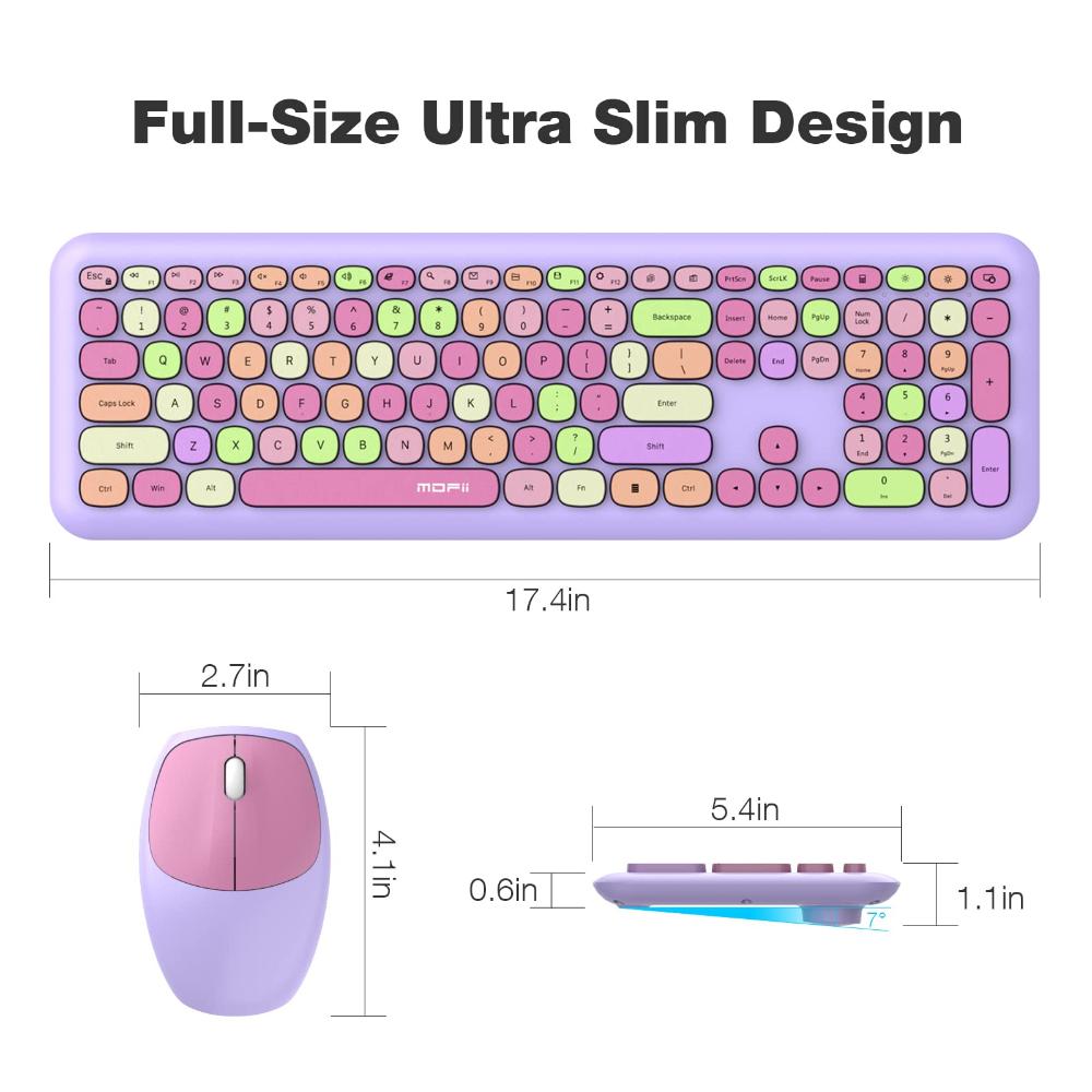 Bluetooth Keyboard Mouse Combo Set Purple Colour Retro Design Portable Wireless