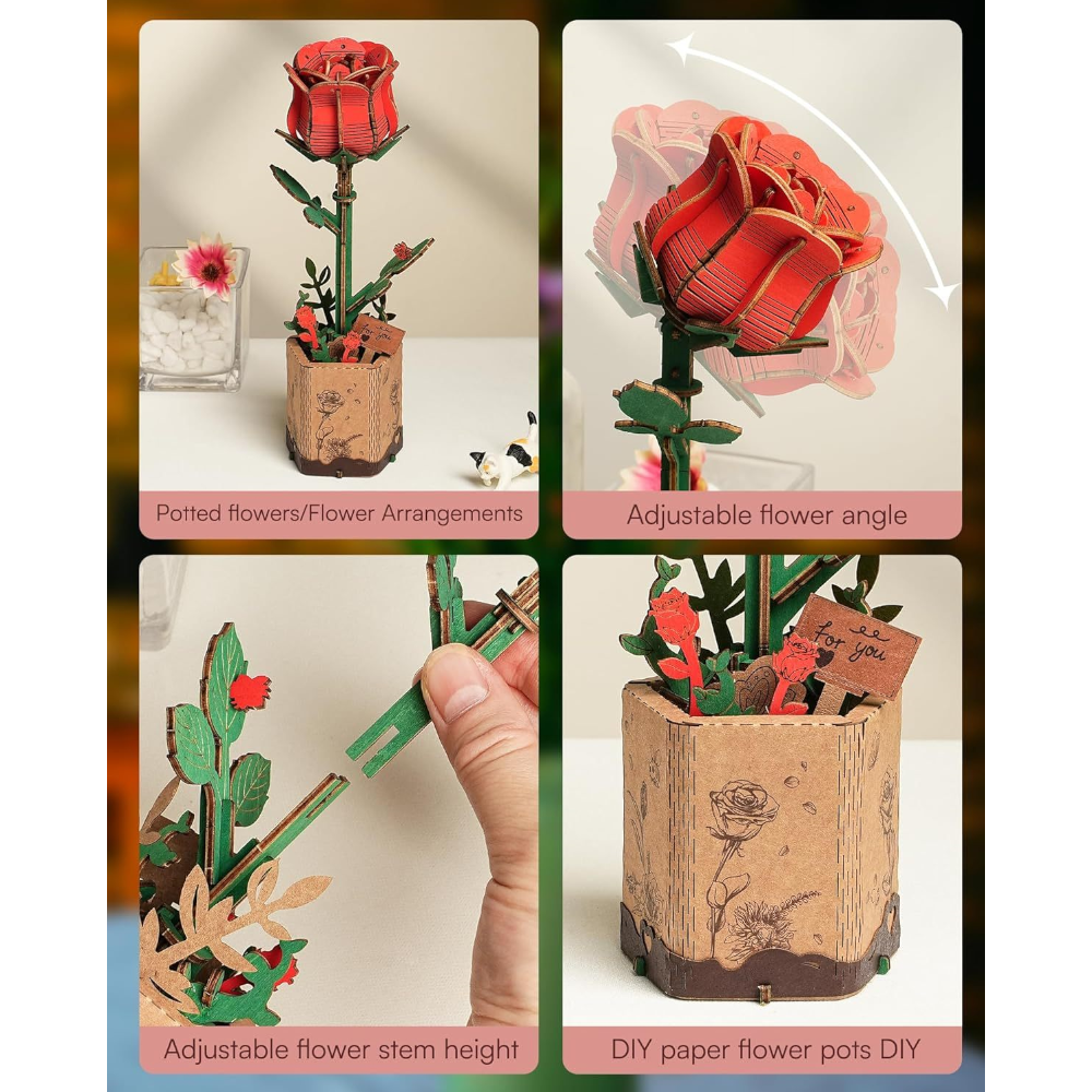 Robotime 3D Puzzle Flowers Wooden Model Kits For Adults To Build Artificial Decoration Home Accessories Living Room Gift