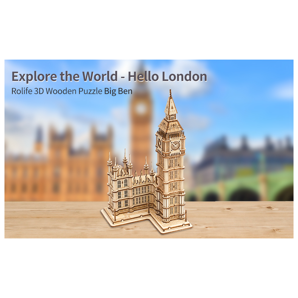 Robotime Rokr 3D Wooden Puzzle Diy Big Ben Toys With Led Light For Teens Xmas Gifts Tg507