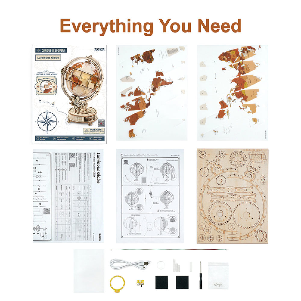 Okr Luminous Globe 3D Wooden Puzzle Model Building Kit For Children
