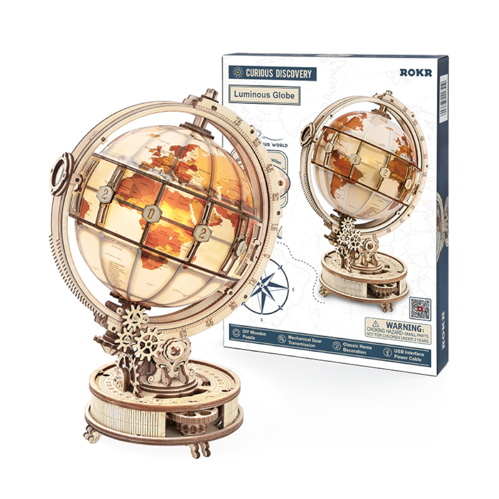 Okr Luminous Globe 3D Wooden Puzzle Model Building Kit For Children