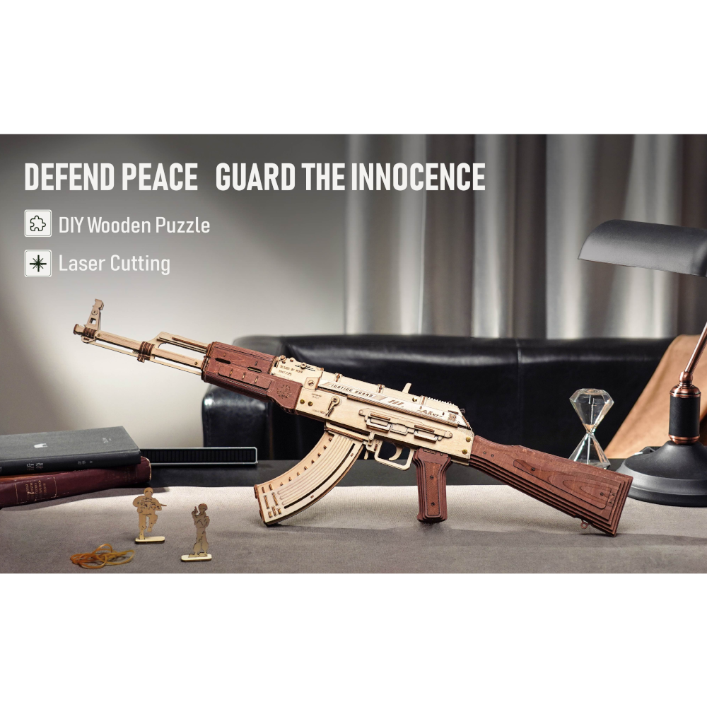 Rokr Automatic Rifle Ak 47 Wooden Assembly Gun Double Firing Modes Diy Toy For Adults Kids