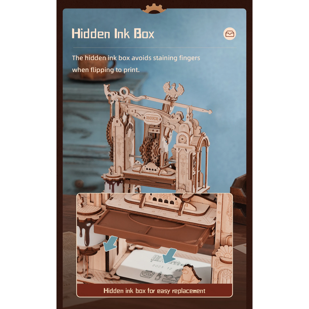 Robotime Rokr Printing Press 3D Diy Puzzle Wooden Toys Building Block Kit Lk602