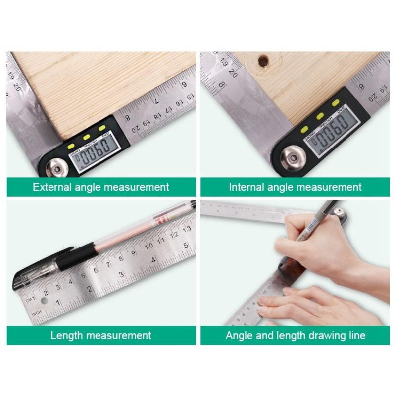 2 In 1 Digital Angle Finder Protractor Goniometer Ruler With Stainless Steel Design