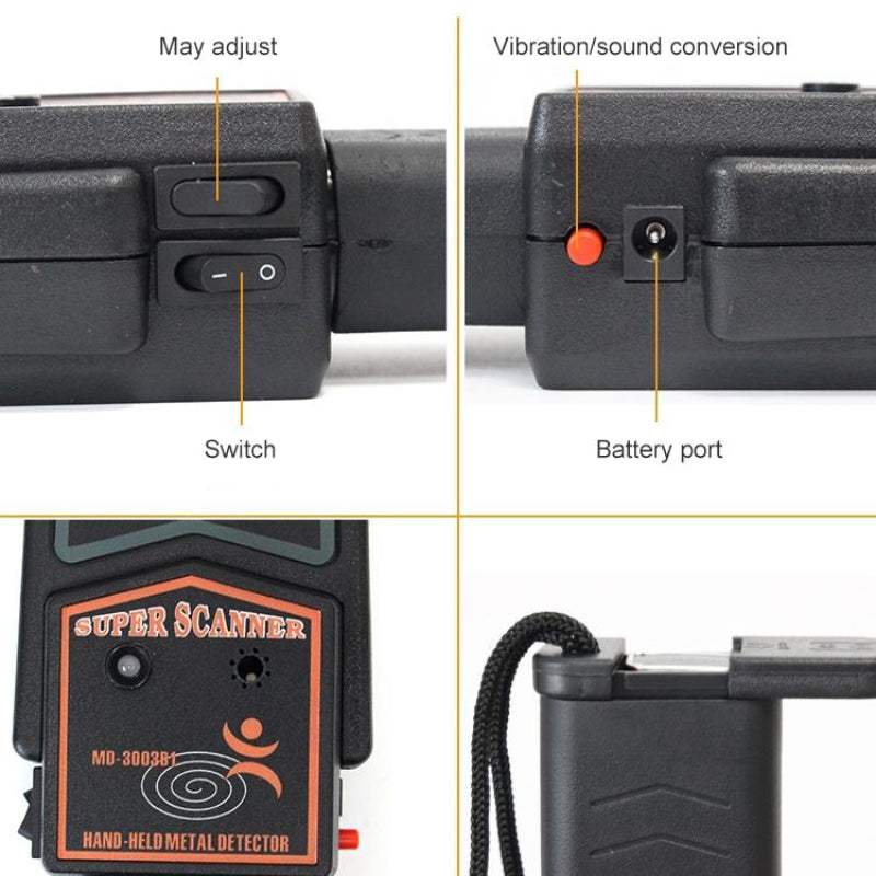 Black Super Scanner Wand Metal Detector Compact Portable Security Scanning Tool