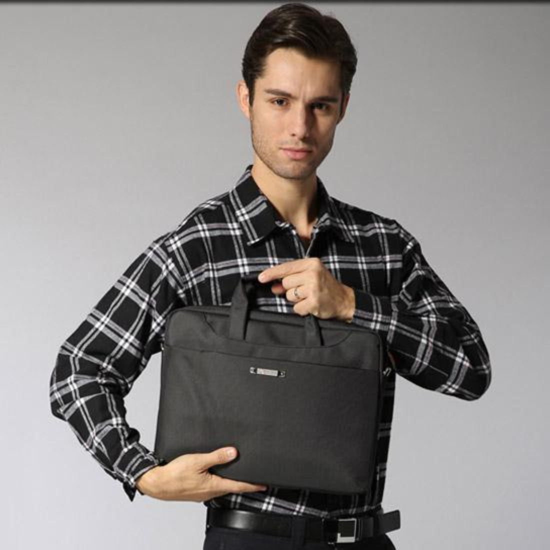 Waterproof Nylon Laptop Bag 15.6 Inch One Shoulder Black Stylish Durable Design