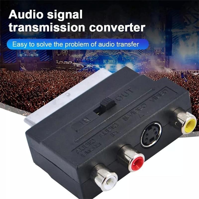 Scart Male To Video And Three Rca Audio Adapter In Black