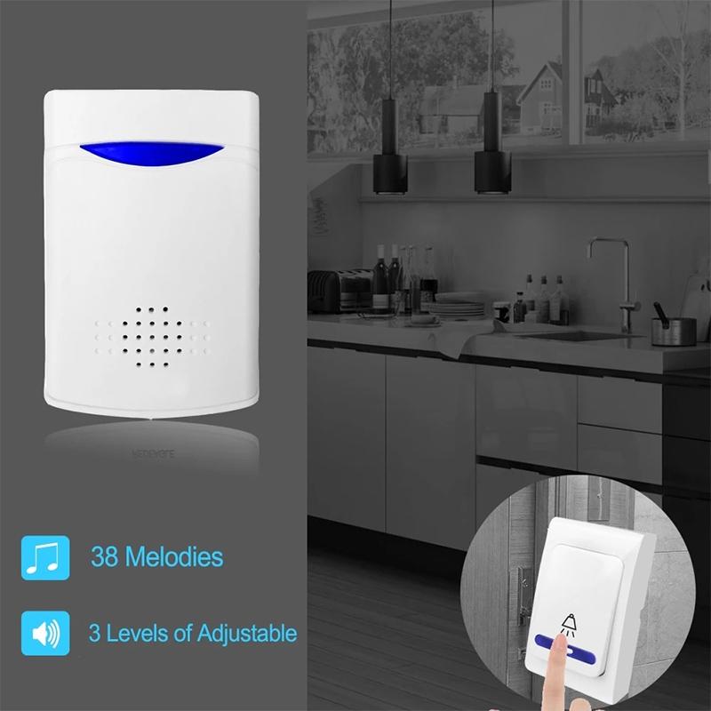 Double Receiver Wireless Door Bell With Remote Control White
