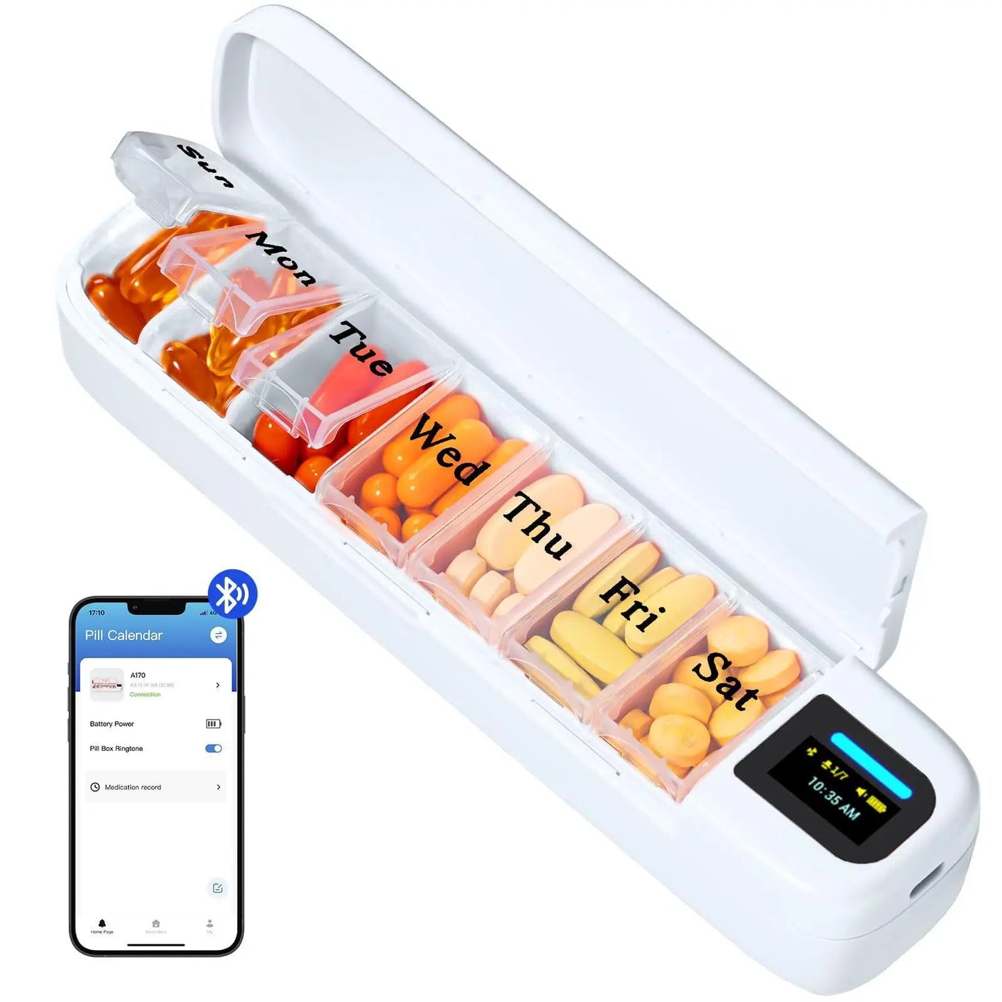Bluetooth Smart Electronic Pill Case With Timer Clock 7 Day Portable Dispenser Box