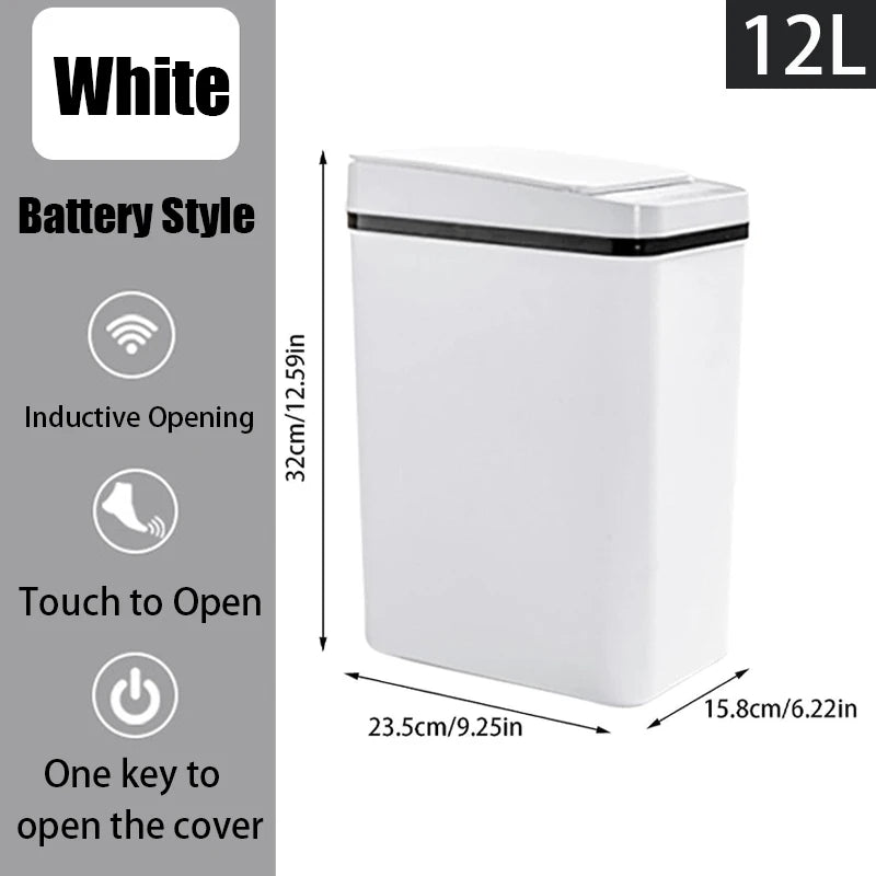 Bathroom Touchless Trash Can 12L Automatic Motion Sensor Lid Odor Proof Bin