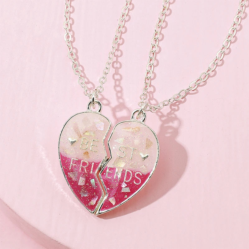 2 Pieces Heart Shaped Cat Unicorn Koala Bear Pendant Necklace For Kids Friendship Jewellery