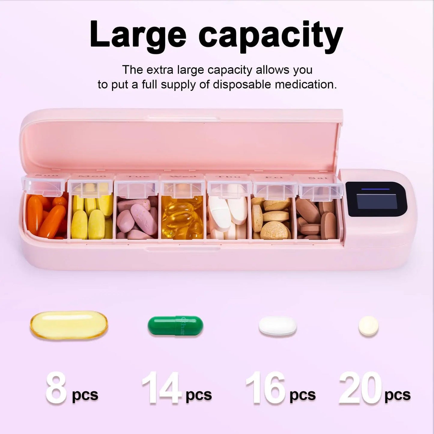 Bluetooth Smart Electronic Pill Case With Timer Clock 7 Day Portable Dispenser Box
