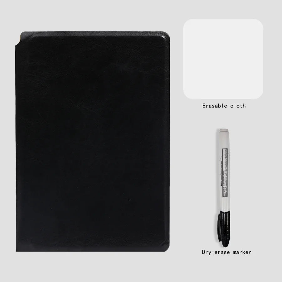 A5 Reusable Whiteboard Notebook Set With Pen Erasing Cloth Leather Memo Pad Weekly Planner Portable Stylish Office