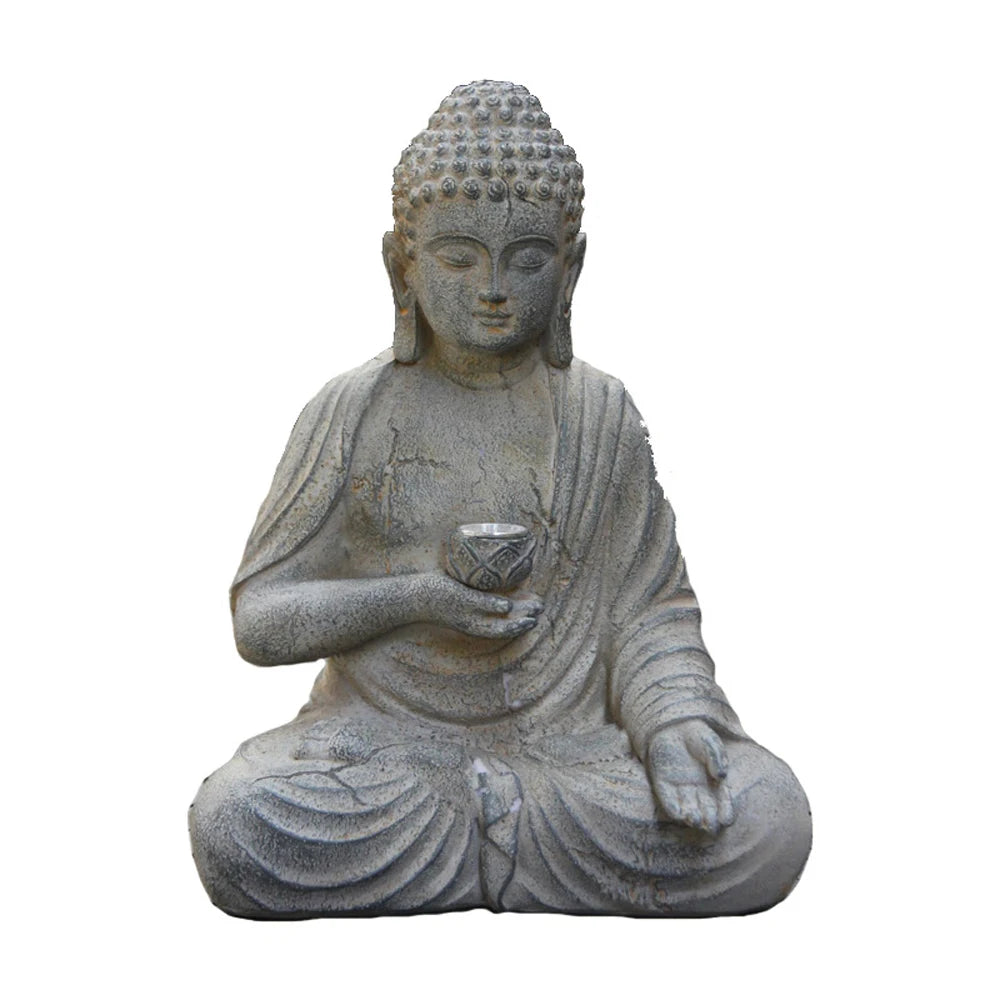 Resin Solar Buddha Statue Sculpture Garden Decor Light Zen Asian Japanese Decoration Outdoor