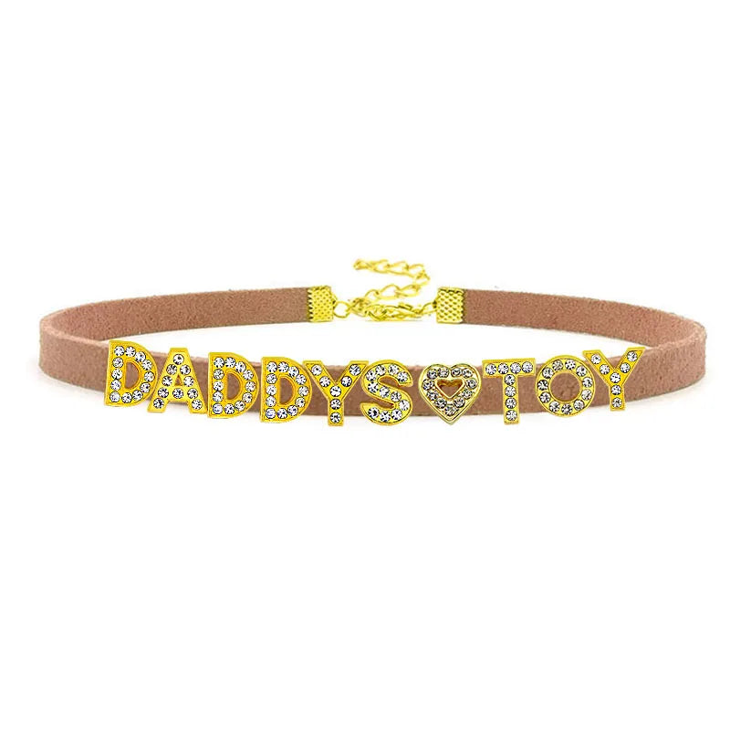 Sexy Gold Color Letters Daddys Toy Choker Collar Necklace Men Women Ddlg Role Age Play Suede Leather Chocker Cosplay Jew