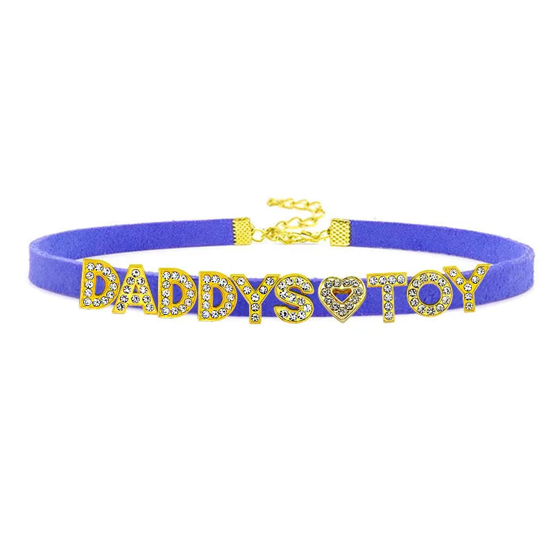 Sexy Gold Color Letters Daddys Toy Choker Collar Necklace Men Women Ddlg Role Age Play Suede Leather Chocker Cosplay Jew