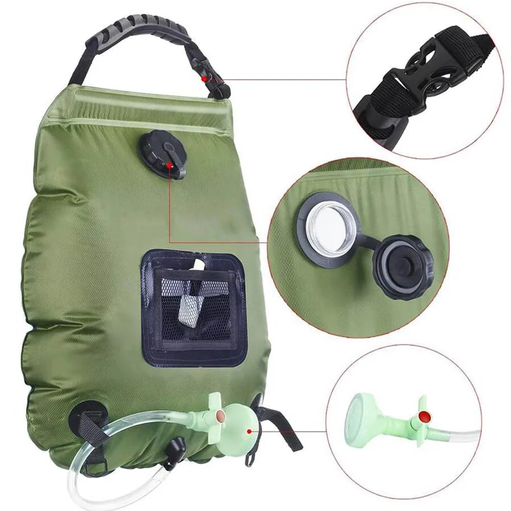 Solar Shower Bag 20L Outdoor Heating Premium Camping Hot Water Temperature 45Ac With Removable Hose Head
