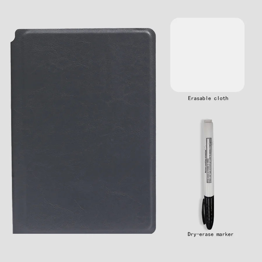 A5 Reusable Whiteboard Notebook Set With Pen Erasing Cloth Leather Memo Pad Weekly Planner Portable Stylish Office