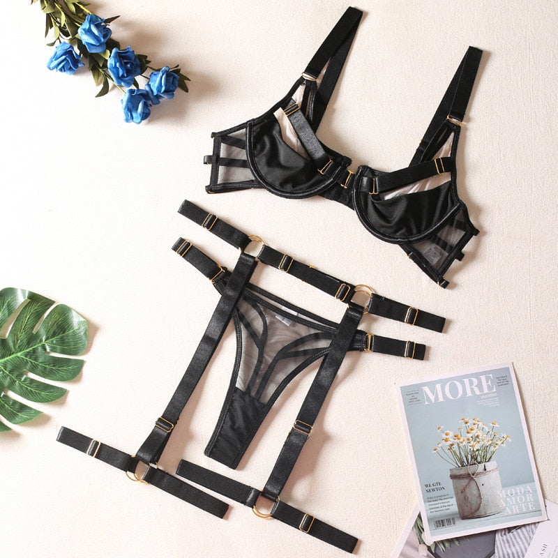Sexy Strappy Fetish Lingerie Bra Garter Underwear Women