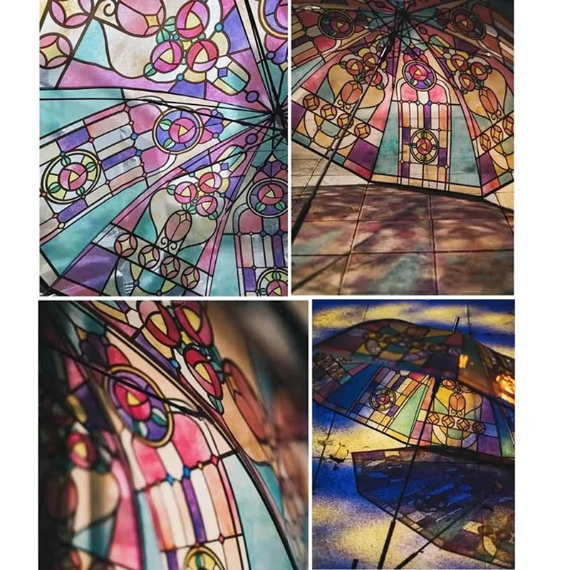 British Wind Rainforest Arch Transparent Umbrella Stained Glass Long Handle Automatic Large Romantic Sunny