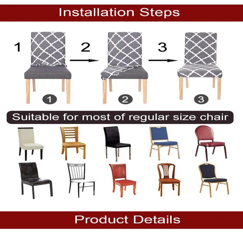 Chair Cover Dark Grey Geometric Lines Design Elastic Material For Dining Room