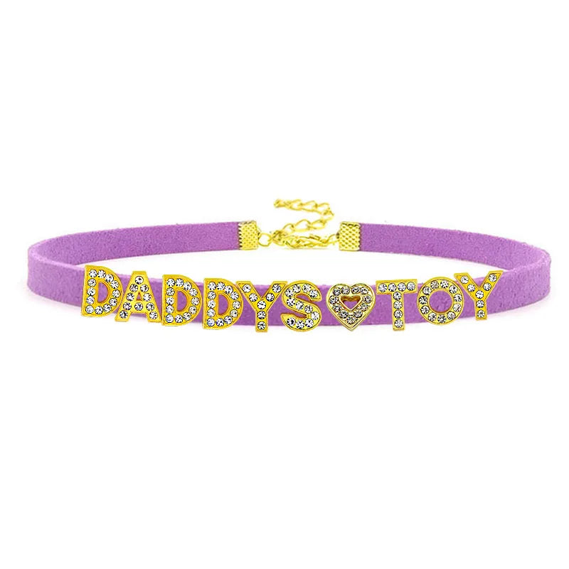 Sexy Gold Color Letters Daddys Toy Choker Collar Necklace Men Women Ddlg Role Age Play Suede Leather Chocker Cosplay Jew
