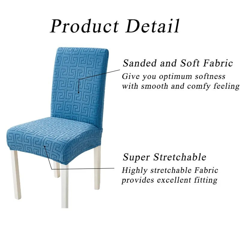Chair Cover Dark Grey Geometric Lines Design Elastic Material For Dining Room