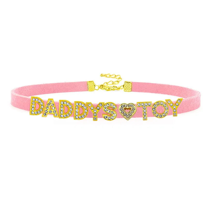 Sexy Gold Color Letters Daddys Toy Choker Collar Necklace Men Women Ddlg Role Age Play Suede Leather Chocker Cosplay Jew