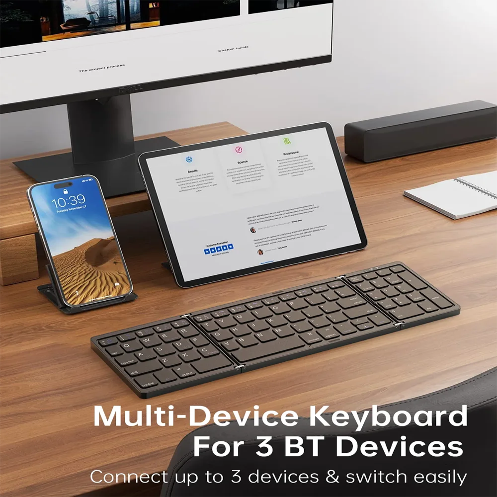 Foldable Wireless Bluetooth Keyboard Rechargeable Folding For Ipad Mobile Tablet Notebook Office Mini