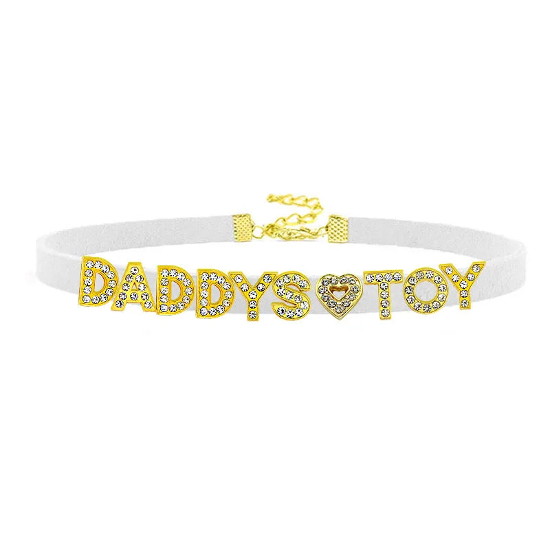 Sexy Gold Color Letters Daddys Toy Choker Collar Necklace Men Women Ddlg Role Age Play Suede Leather Chocker Cosplay Jew
